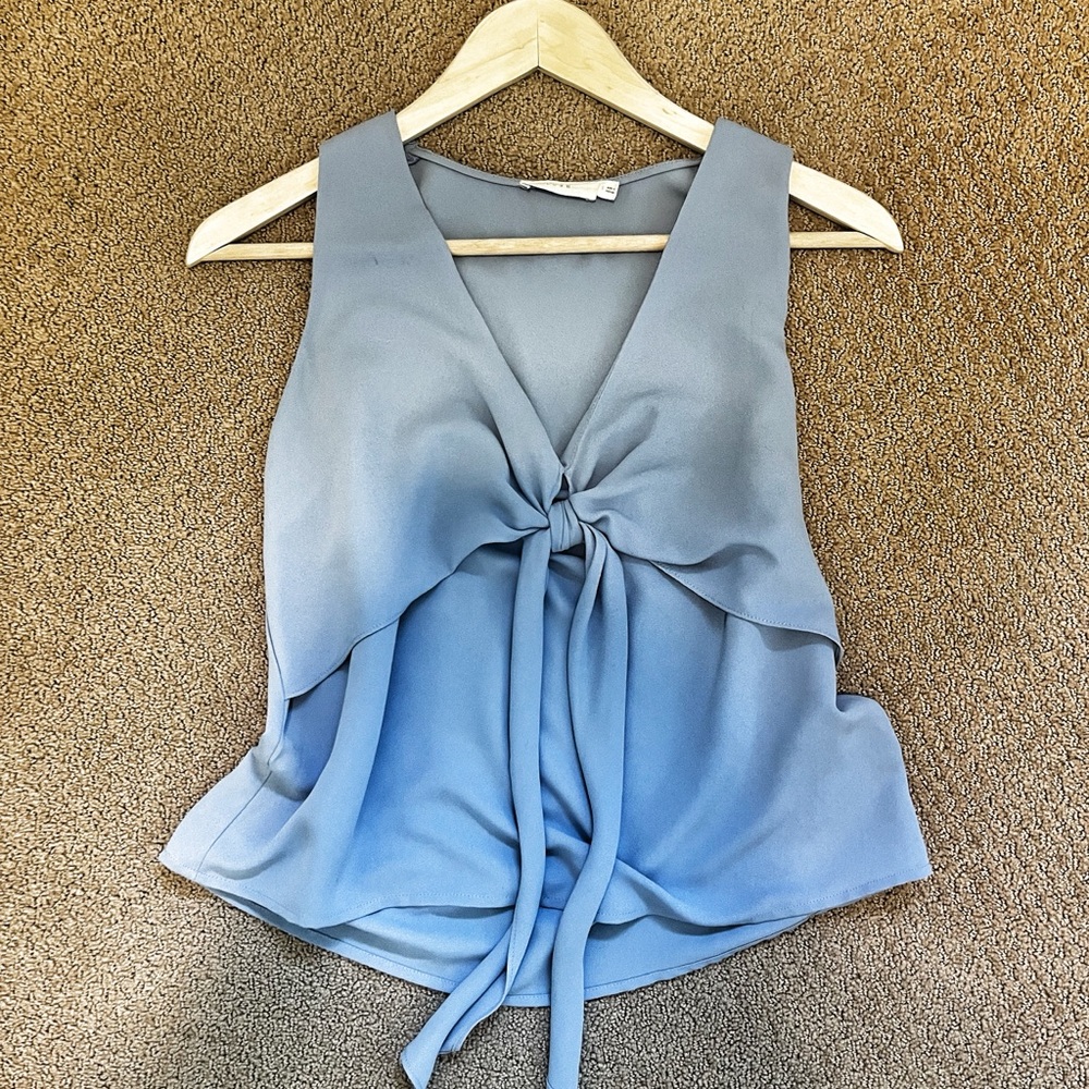 Lush Sky Blue Sleeveless Tie-Front Tank